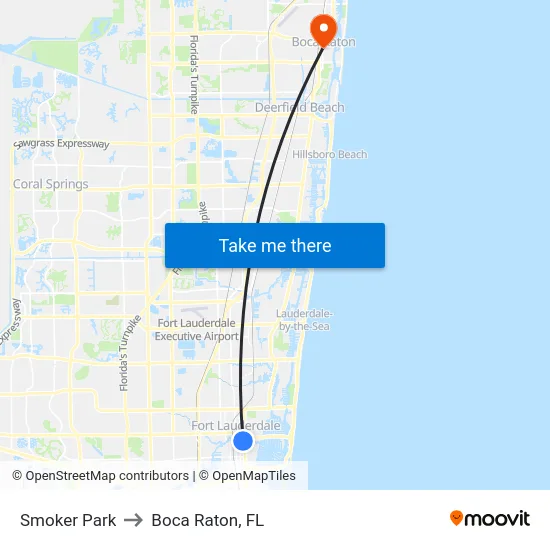 Smoker Park to Boca Raton, FL map