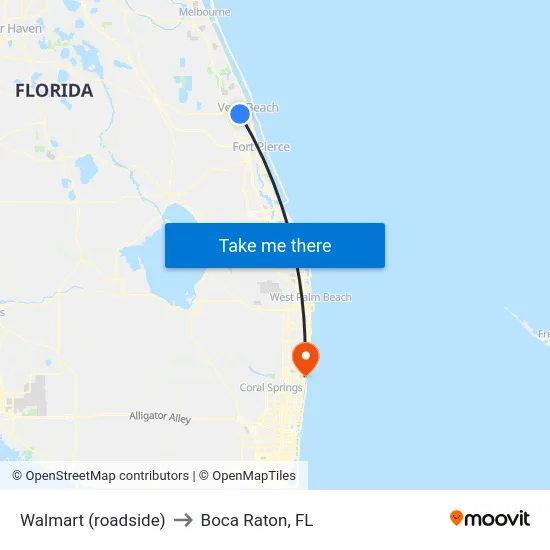 Walmart (roadside) to Boca Raton, FL map