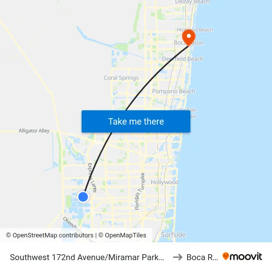 Southwest 172nd Avenue/Miramar Parkway -(Miramar Regional Park P&R) to Boca Raton, FL map