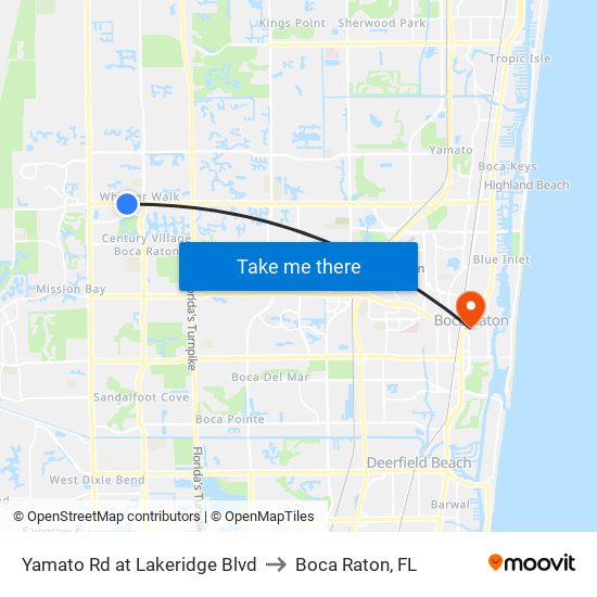 Yamato Rd at Lakeridge Blvd to Boca Raton, FL map