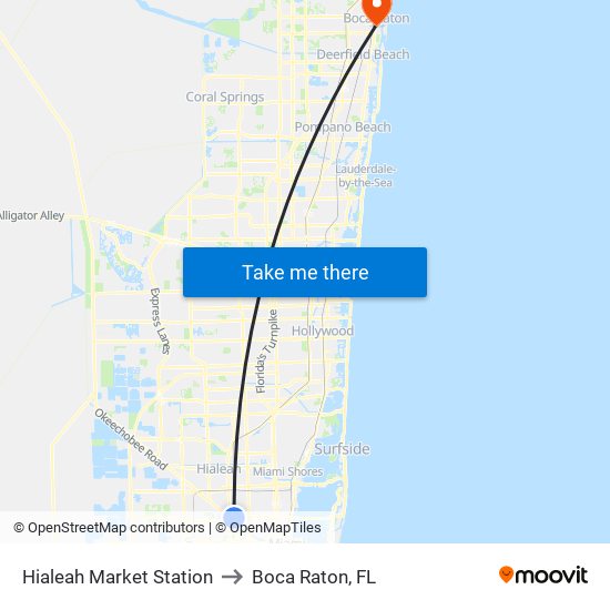 Hialeah Market Station to Boca Raton, FL map