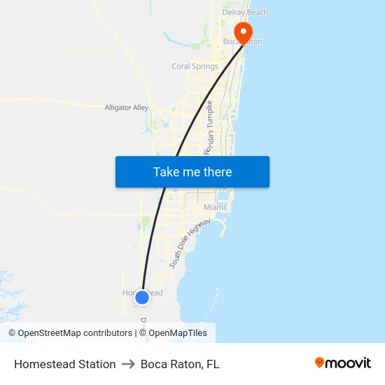 Homestead Station to Boca Raton, FL map