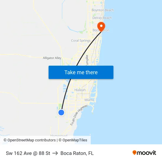 Sw 162 Ave @ 88 St to Boca Raton, FL map