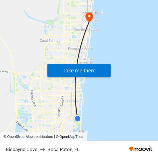 Biscayne Cove to Boca Raton, FL map