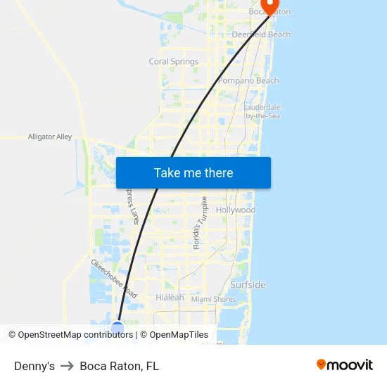 Denny's to Boca Raton, FL map