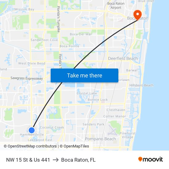 NW 15 St & Us 441 to Boca Raton, FL map