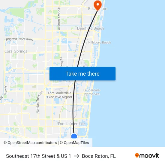 Southeast 17th Street & US 1 to Boca Raton, FL map