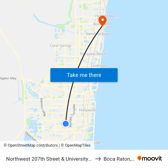 Northwest 207th Street & University Drive to Boca Raton, FL map