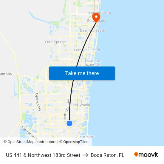 US 441 & Northwest 183rd Street to Boca Raton, FL map