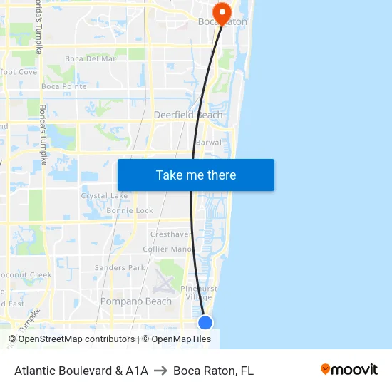 Atlantic Boulevard & A1A to Boca Raton, FL map
