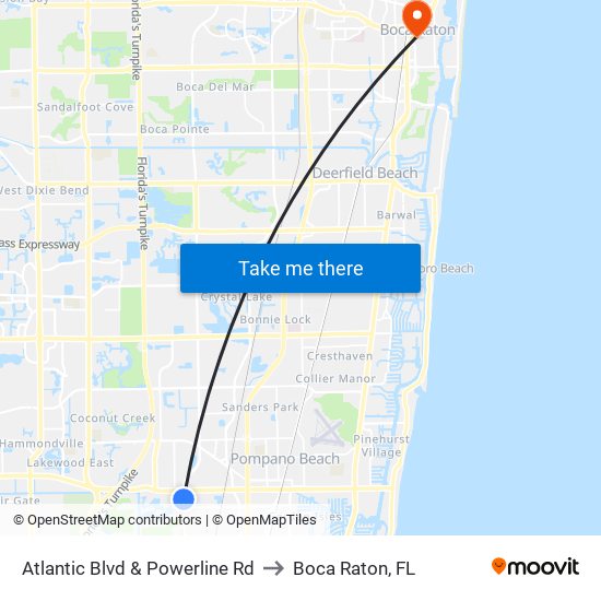 Atlantic Blvd & Powerline Rd to Boca Raton, FL map