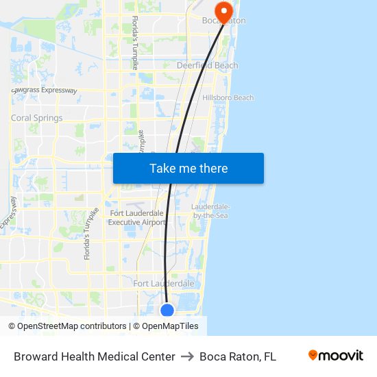 Broward Health Medical Center to Boca Raton, FL map