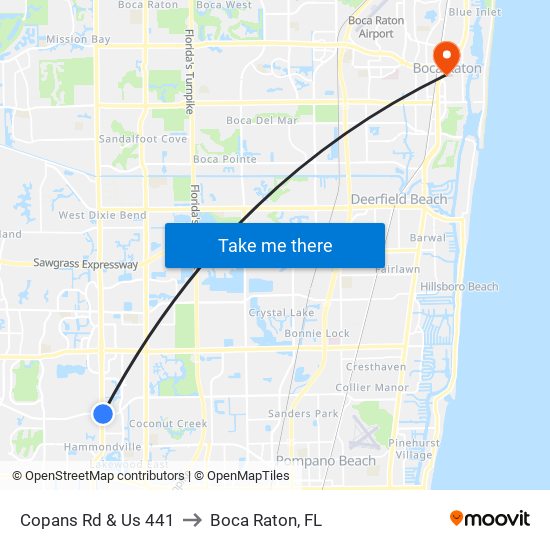 Copans Rd & Us 441 to Boca Raton, FL map