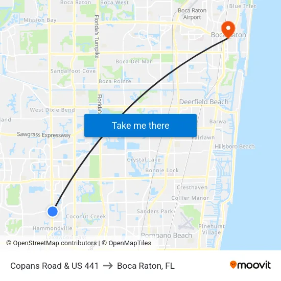 Copans Road & US 441 to Boca Raton, FL map