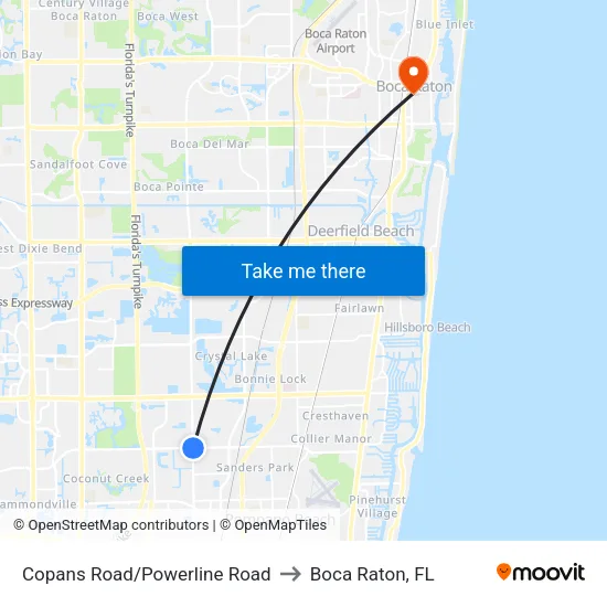 Copans Road/Powerline Road to Boca Raton, FL map