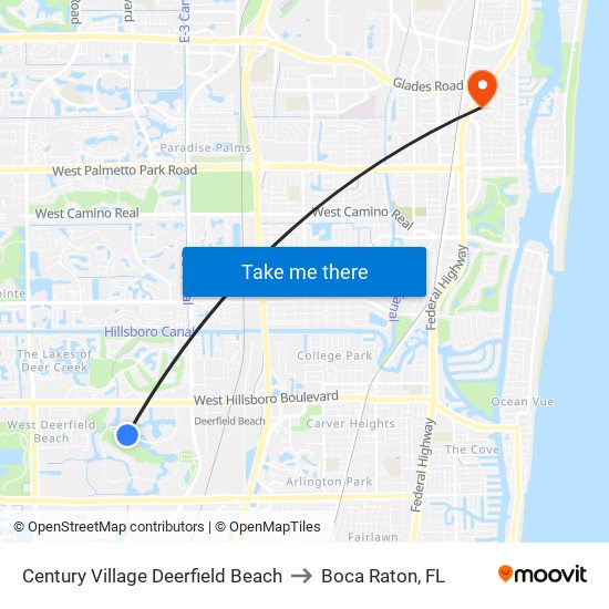 Century Village Deerfield Beach to Boca Raton, FL map