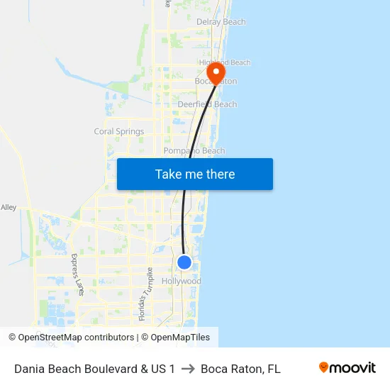 Dania Beach Boulevard & US 1 to Boca Raton, FL map