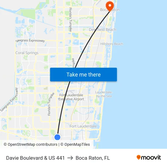 Davie Boulevard & US 441 to Boca Raton, FL map
