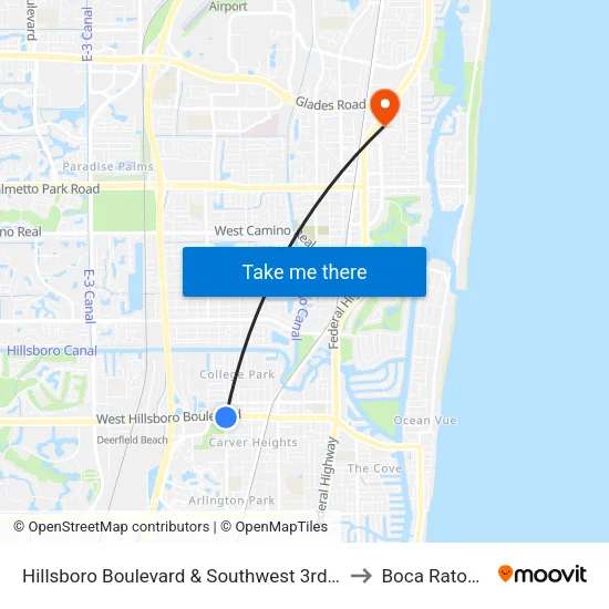 Hillsboro Boulevard & Southwest 3rd Avenue to Boca Raton, FL map