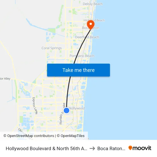 Hollywood Boulevard & North 56th Avenue to Boca Raton, FL map