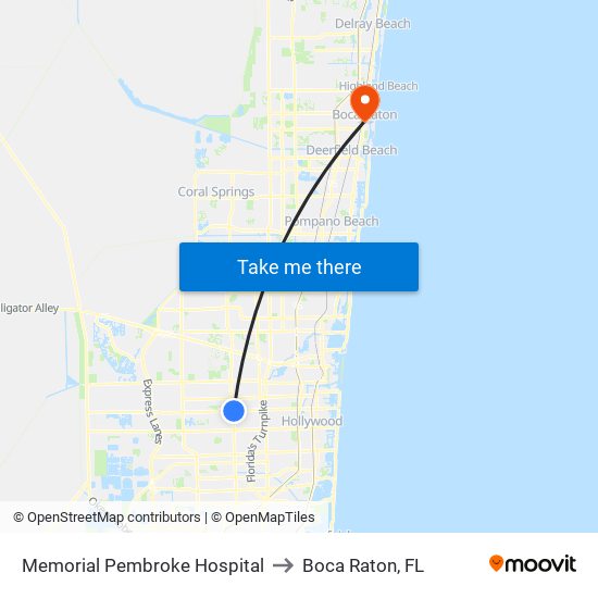 Memorial Pembroke Hospital to Boca Raton, FL map