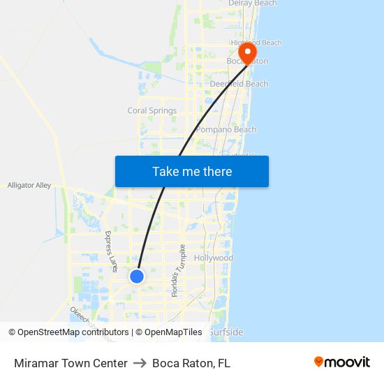 Miramar Town Center to Boca Raton, FL map