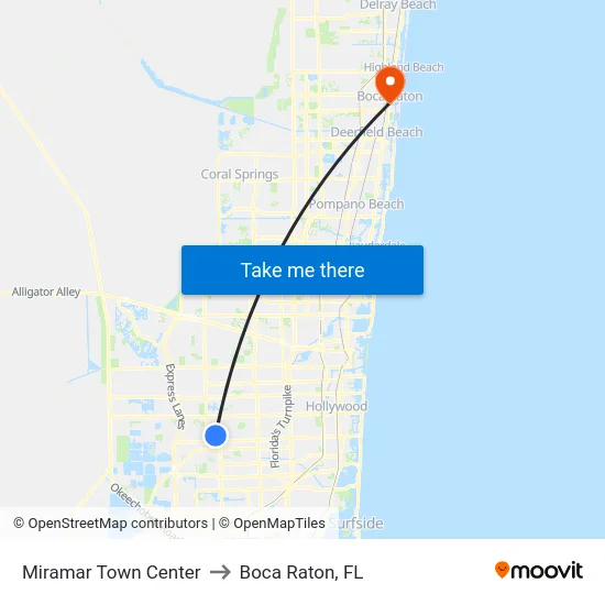 Miramar Town Center to Boca Raton, FL map