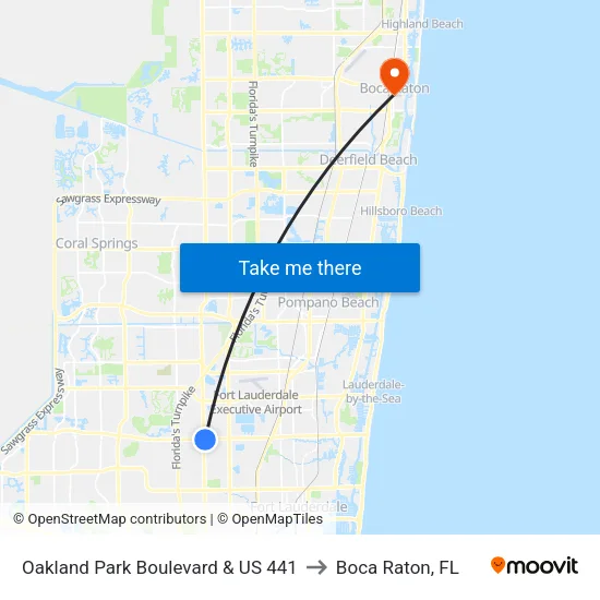 Oakland Park Boulevard & US 441 to Boca Raton, FL map