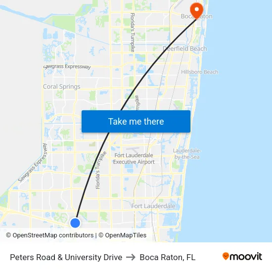Peters Road & University Drive to Boca Raton, FL map