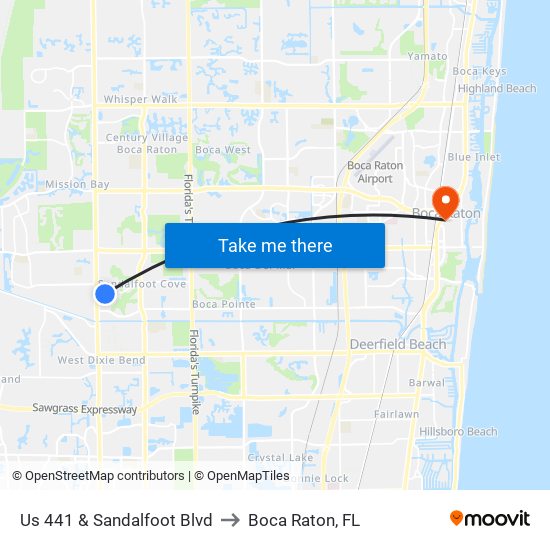 Us 441 & Sandalfoot Blvd to Boca Raton, FL map