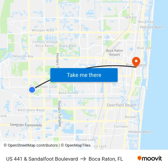 US 441 & Sandalfoot Boulevard to Boca Raton, FL map