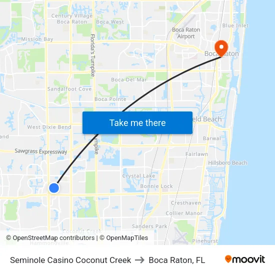 Seminole Casino Coconut Creek to Boca Raton, FL map