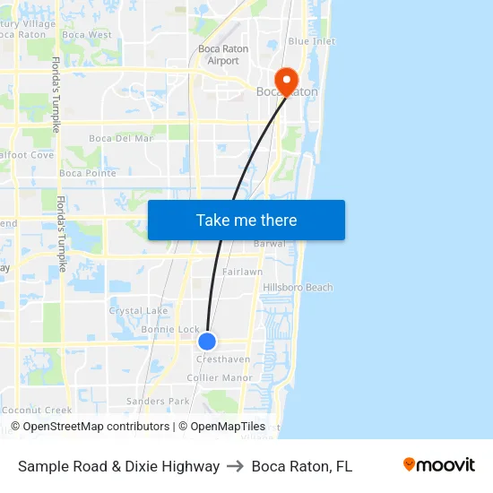 Sample Road & Dixie Highway to Boca Raton, FL map