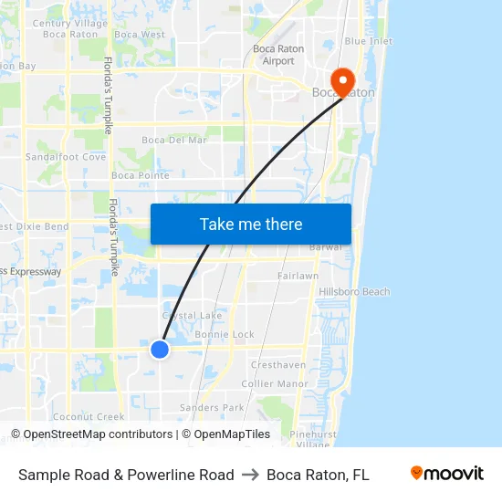 Sample Road & Powerline Road to Boca Raton, FL map
