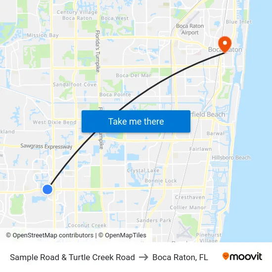 Sample Road & Turtle Creek Road to Boca Raton, FL map