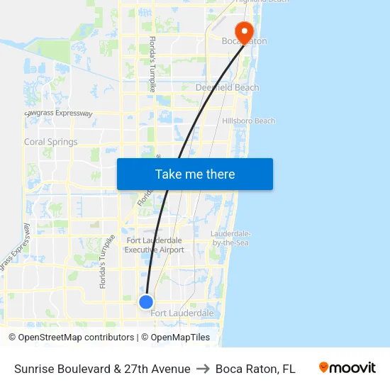 Sunrise Boulevard & 27th Avenue to Boca Raton, FL map