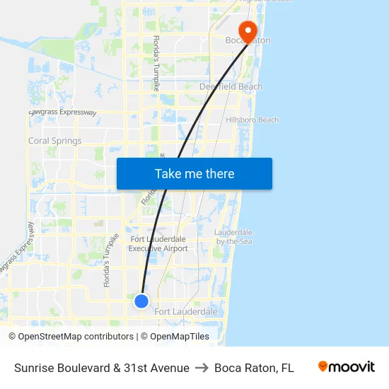 Sunrise Boulevard & 31st Avenue to Boca Raton, FL map
