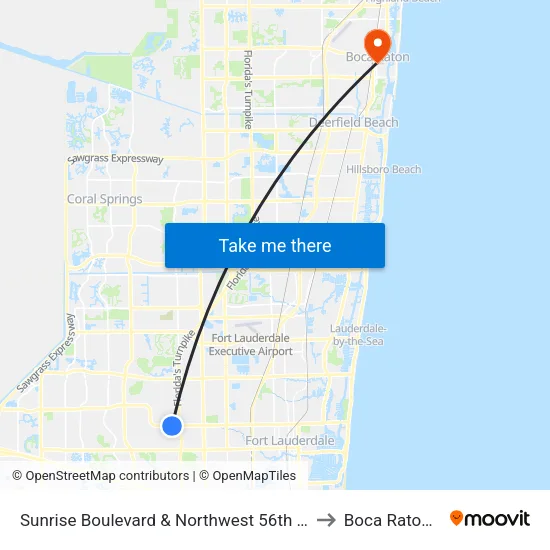 Sunrise Boulevard & Northwest 56th Avenue to Boca Raton, FL map