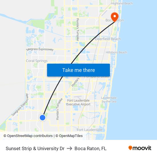 Sunset Strip & University Dr to Boca Raton, FL map