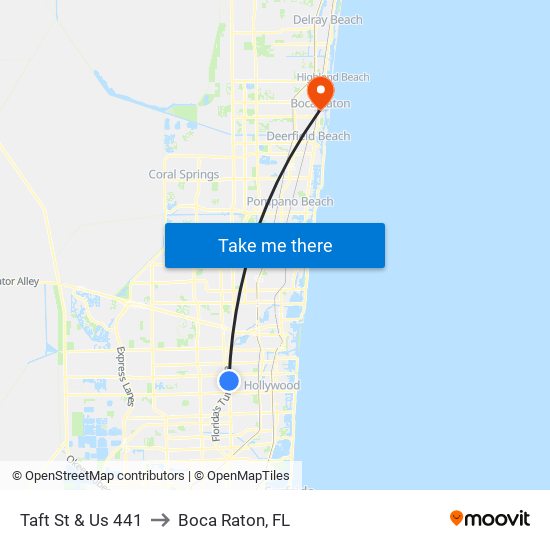 Taft St & Us 441 to Boca Raton, FL map