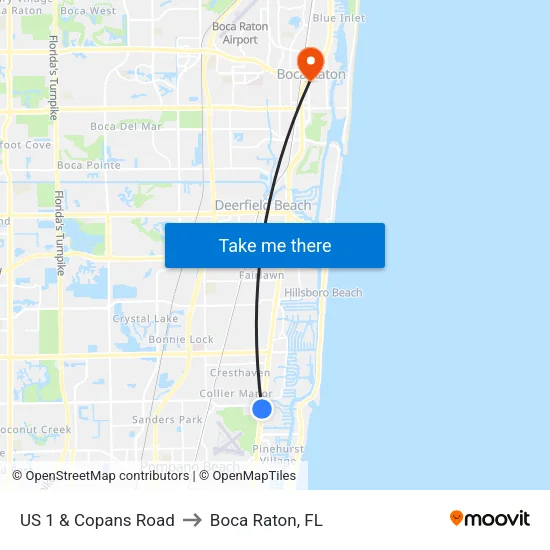 US 1 & Copans Road to Boca Raton, FL map