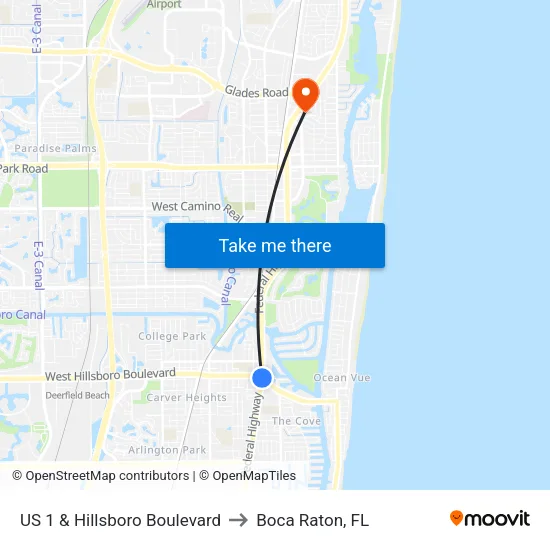 US 1 & Hillsboro Boulevard to Boca Raton, FL map