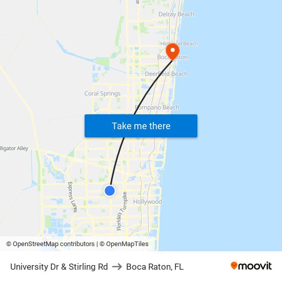 University Dr & Stirling Rd to Boca Raton, FL map