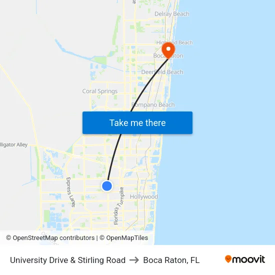 University Drive & Stirling Road to Boca Raton, FL map