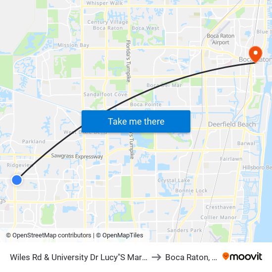 Wiles Rd & University Dr Lucy"S Market to Boca Raton, FL map