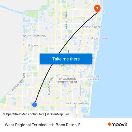 West Regional Terminal to Boca Raton, FL map