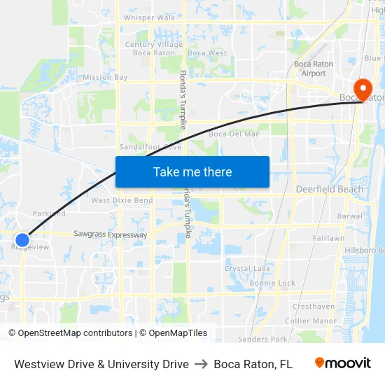 Westview Drive & University Drive to Boca Raton, FL map