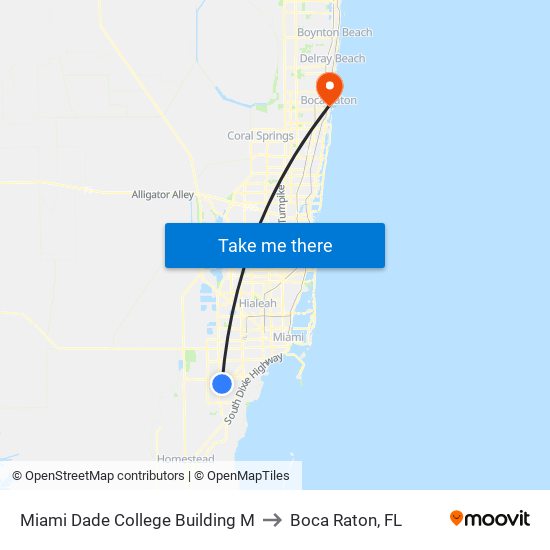 Miami Dade College Building M to Boca Raton, FL map