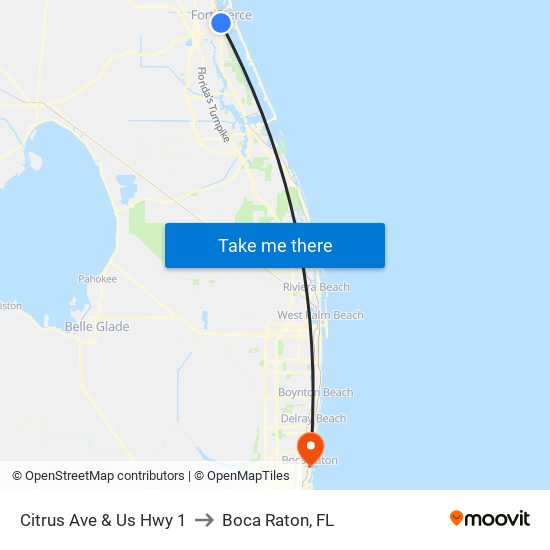 Citrus Ave & Us Hwy 1 to Boca Raton, FL map