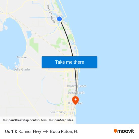 Us 1 & Kanner Hwy to Boca Raton, FL map
